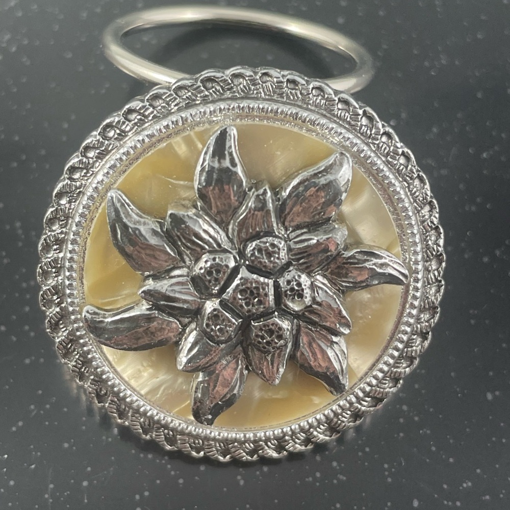 Silver and Cream Floral Scarf Clip